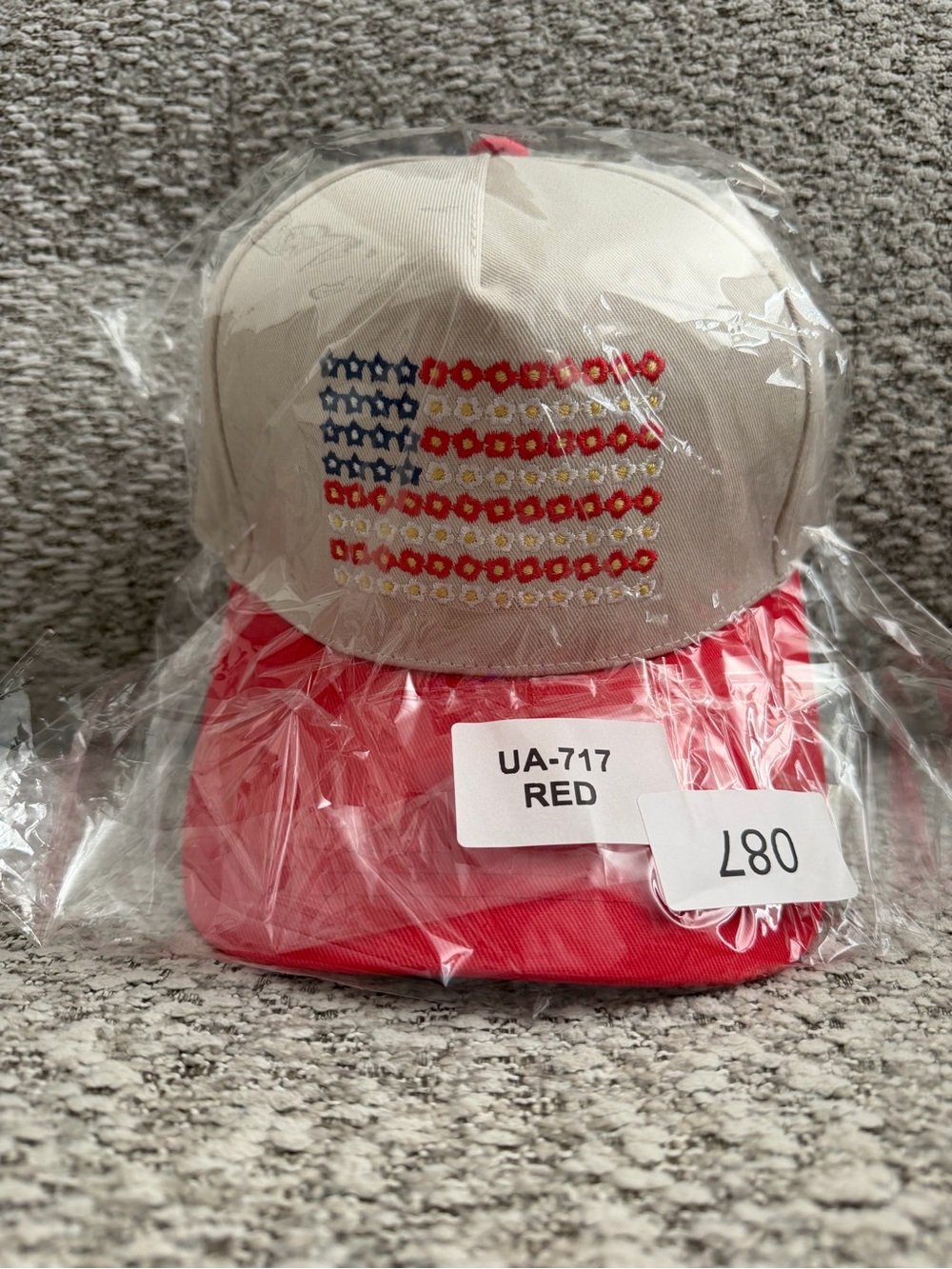 Red and Cream Flag Embroidered Baseball Cap